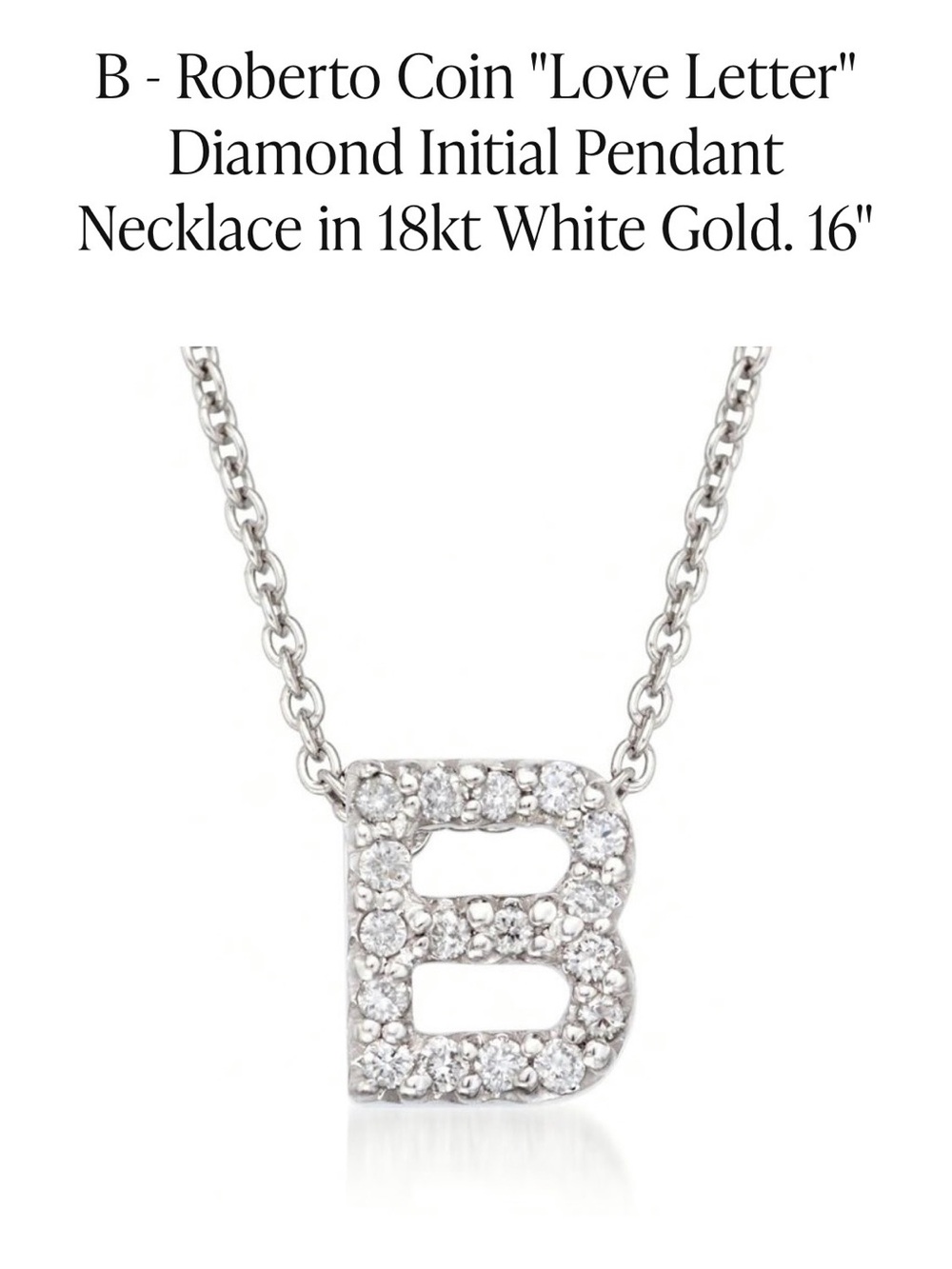 Roberto Coin Diamond 'B' Initial Pendant Necklace in White